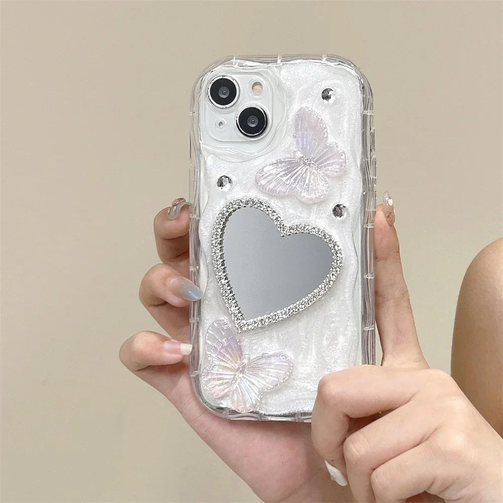 Butterfly Glitter Phone Case with Mirror