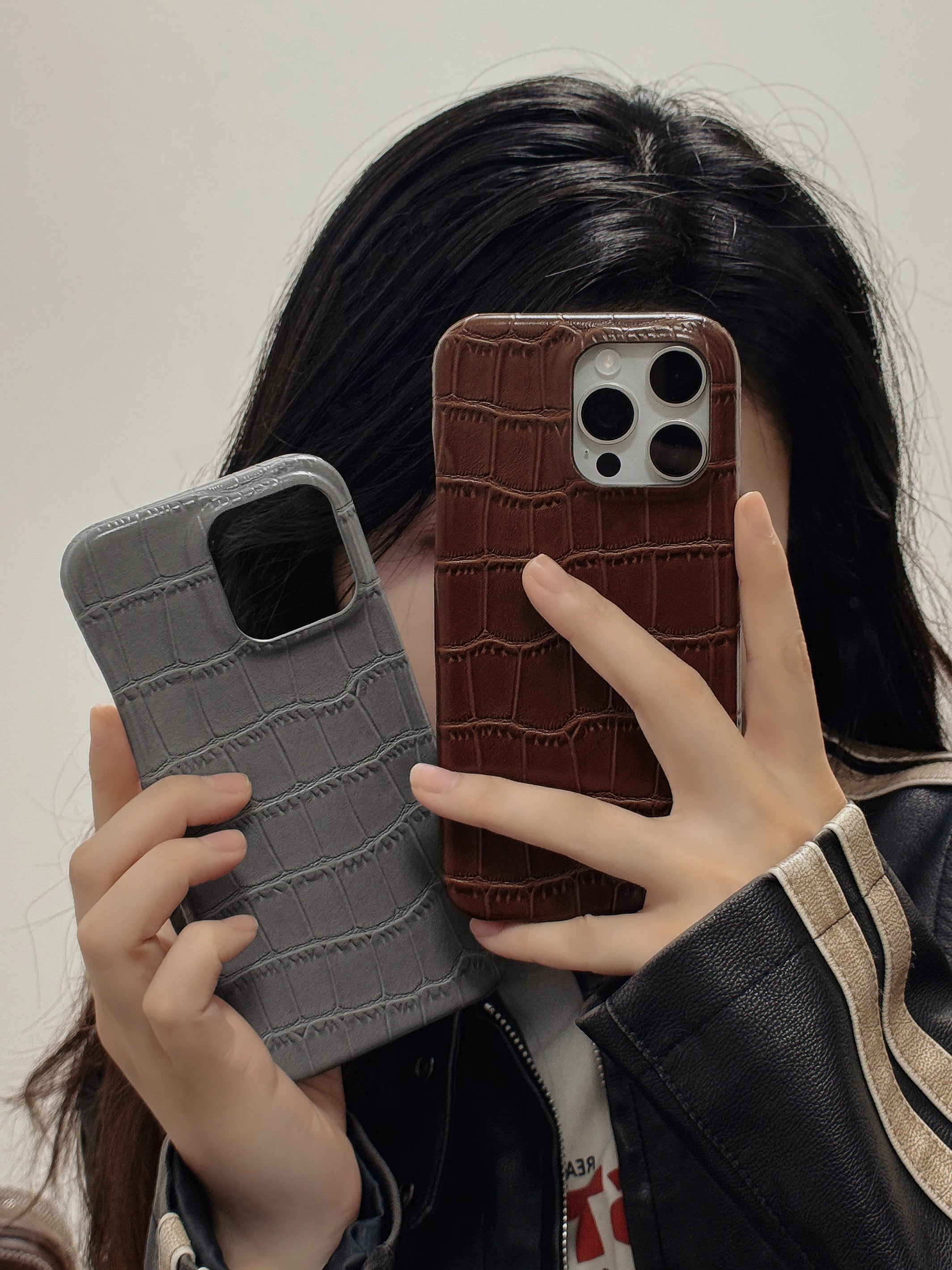 Grey & Brown Alligator Texture Phone Case for iPhone