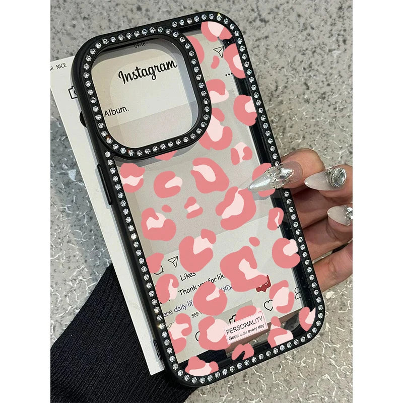 Leopard Print Diamond Border Phone Case