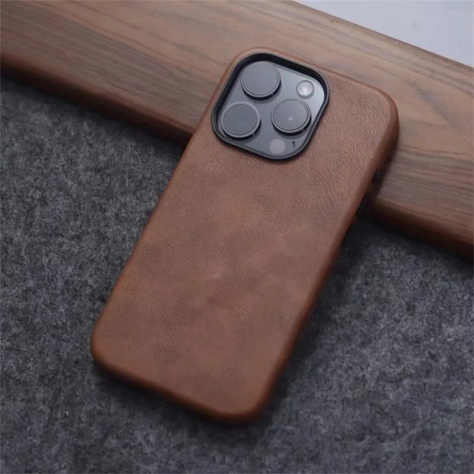 Retro Crazy Horse Leather MagSafe Phone Case for iPhone
