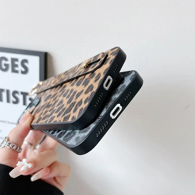 Leopard Print Wrist Strap Phone Case