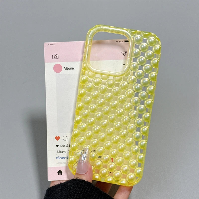 Macaron Color Pearl Beads Phone Case