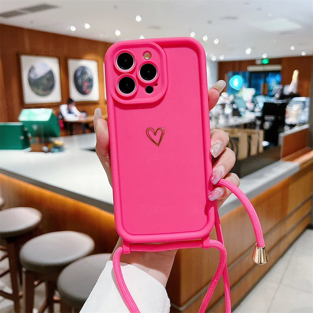 Heart Silicone Crossbody Case for iPhone