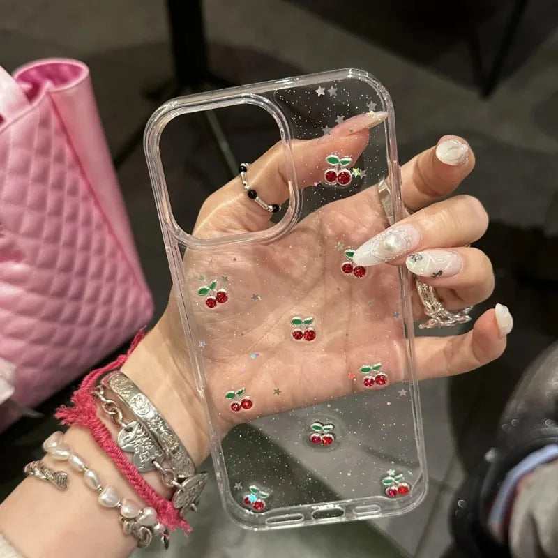 Cherry Glitter Clear iPhone Case