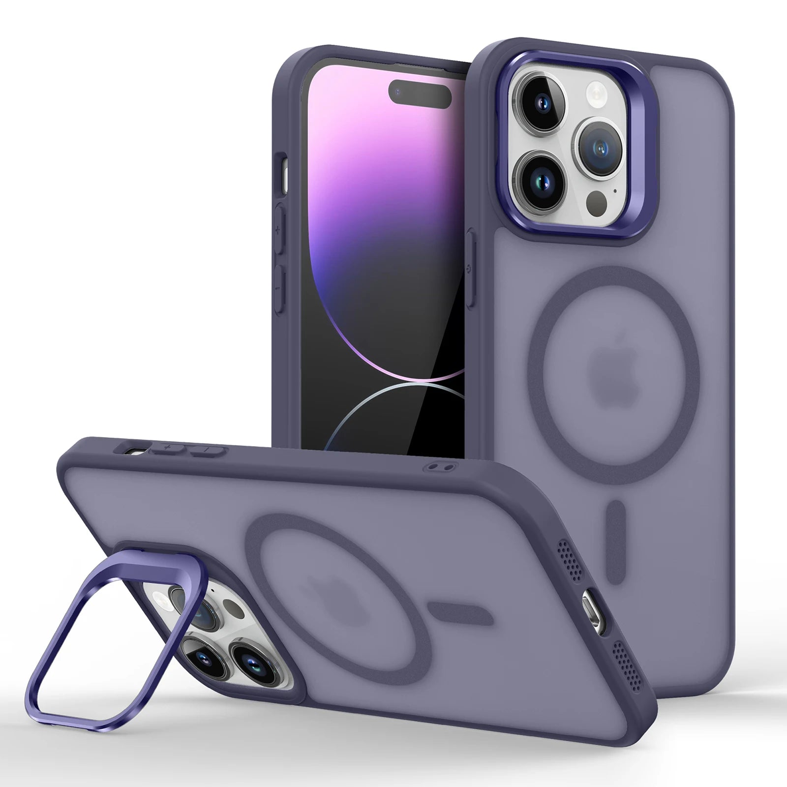 Magnetic Magsafe Case with Metal Lens Stand for iPhone – Matte Shockproof Wireless Charging