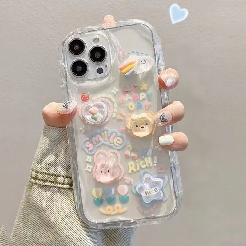 Clear Cute Bear & Rabbit Case for iPhone