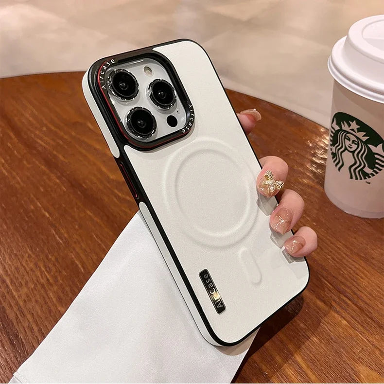 Business Leather MagSafe Case – Dual-Color Magnetic Shockproof Cover for iPhone