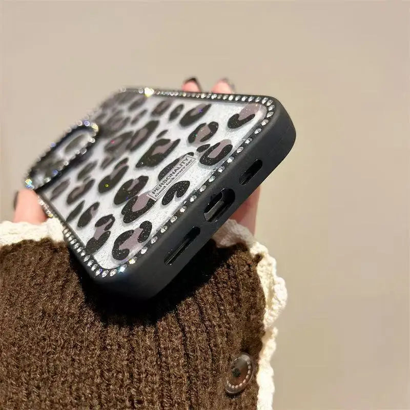 Leopard Print Diamond Border Phone Case