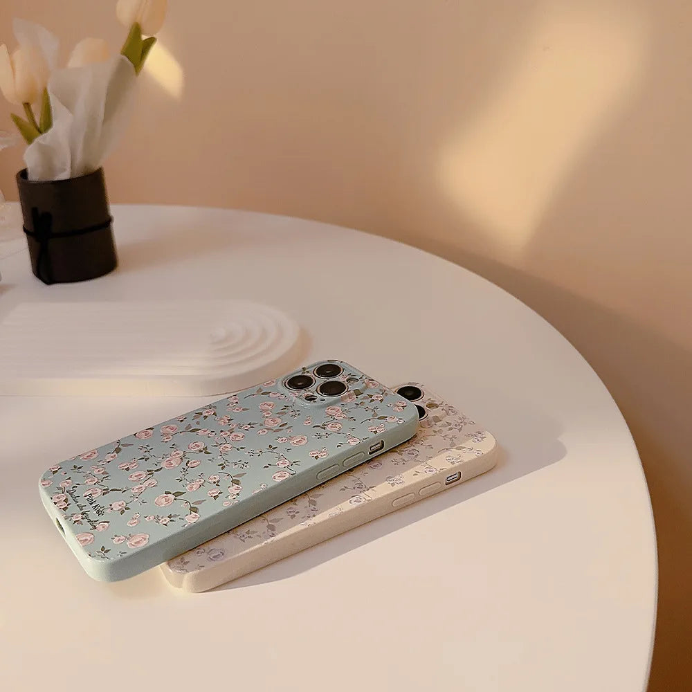 Korean Floral Soft Silicone Case For iPhone Retro Flowers Shockproof Bumper