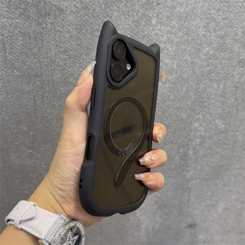 Cat Ear Magnetic Case with Strap for iPhone