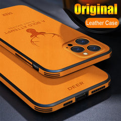 Luxury Leather Shockproof Deer Case for iPhone – Business Style Bumper