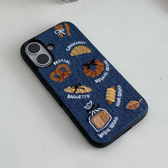 Embroidered Bread Toast Denim Phone Case