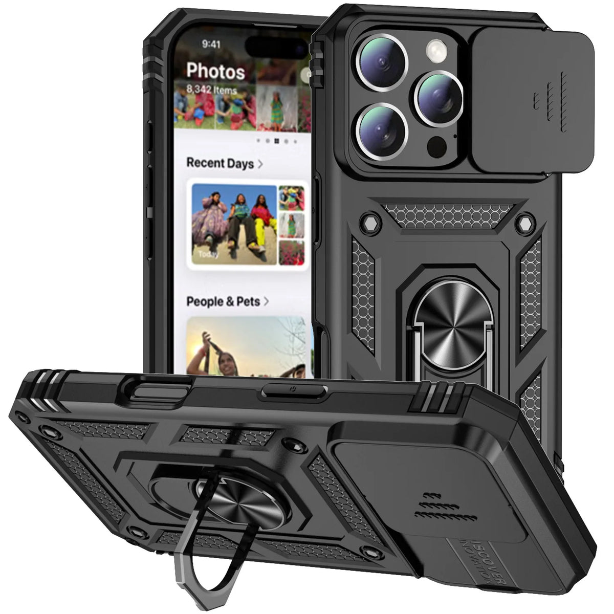 Rugged iPhone Case with Sliding Camera Cover & 360° Kickstand