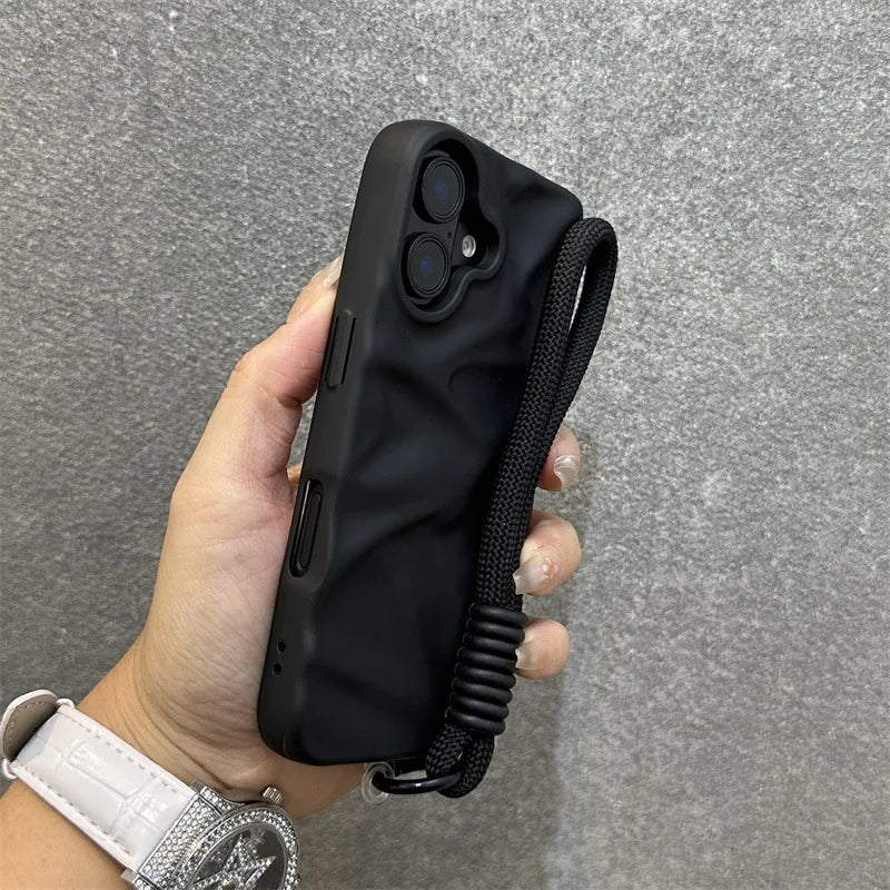uxury Wrinkle Matte Wrist Strap Phone Case for iPhone