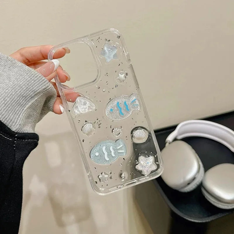 3D Transparent Fish Phone Case – Soft Silicone Glitter Cover for iPhone