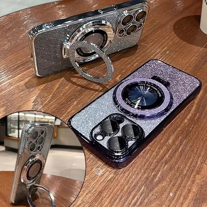 Magnetic Glitter Magsafe Case with Ring Kickstand