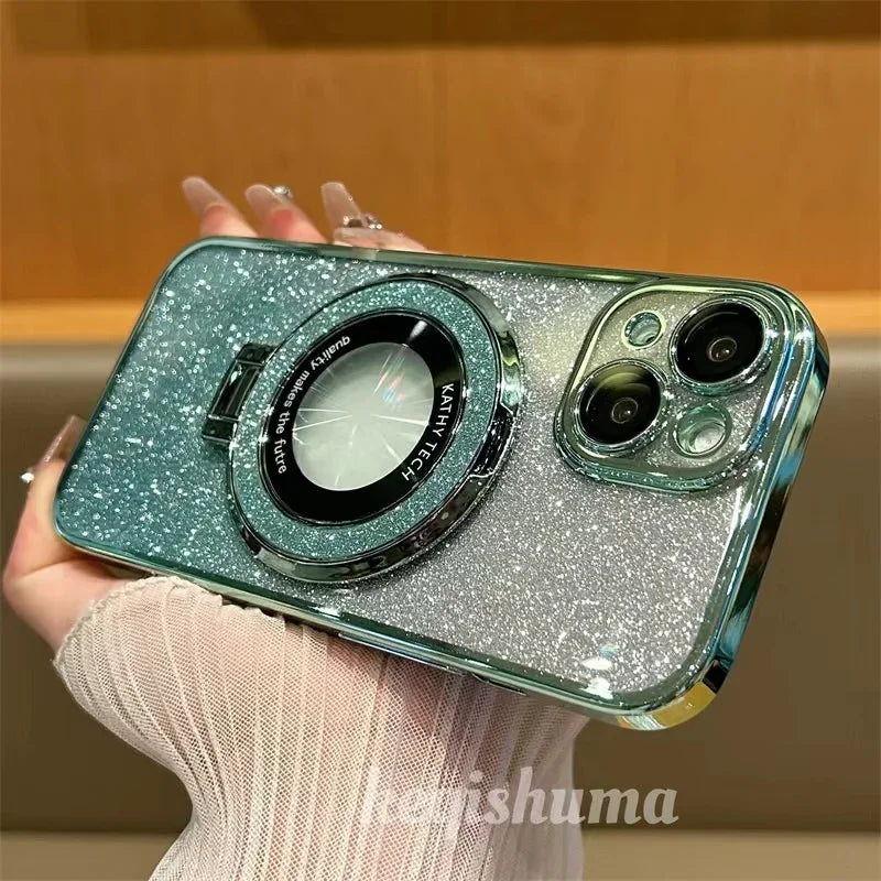 Magnetic Glitter Magsafe Case with Ring Kickstand
