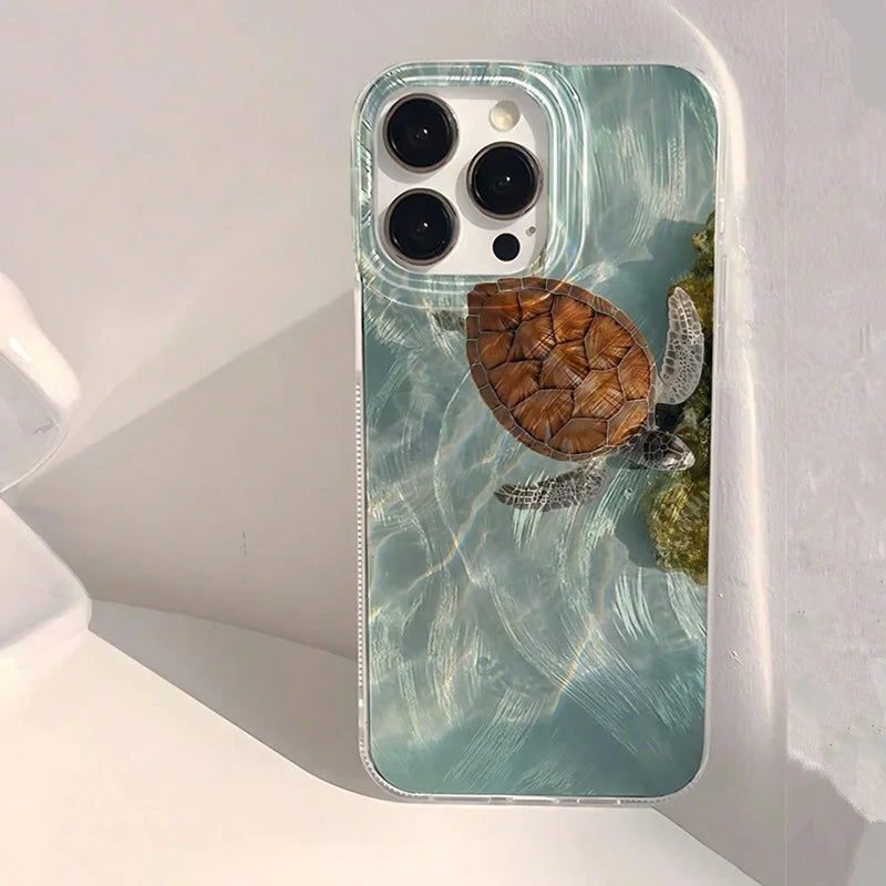 "Summer Turtle Pattern Chiffon Texture Case for iPhone