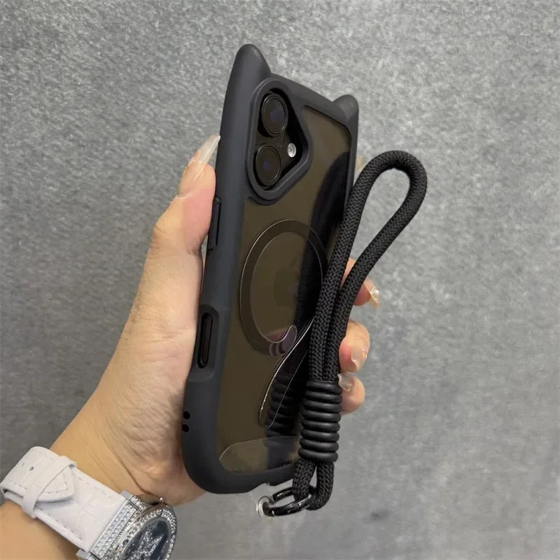 3D Cat Ear Magnetic Case with Stand for iPhone