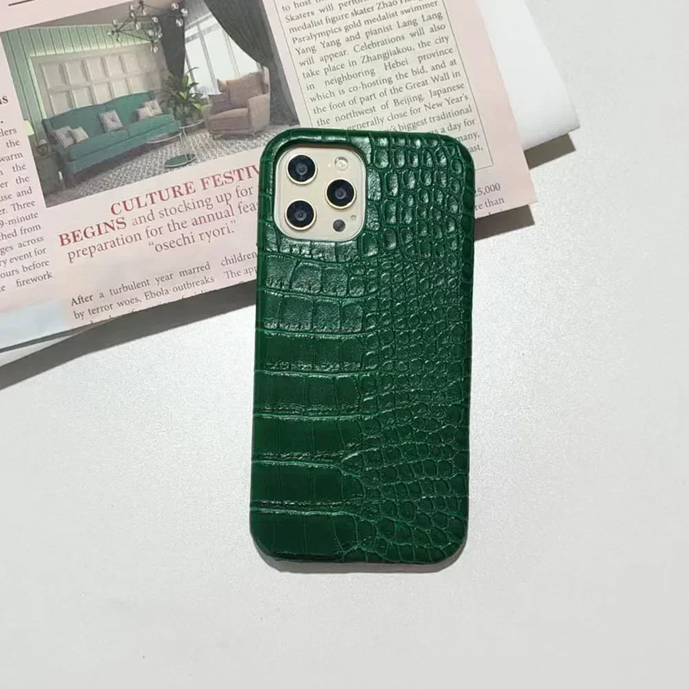 Crocodile Pattern PC & Leather Phone Case