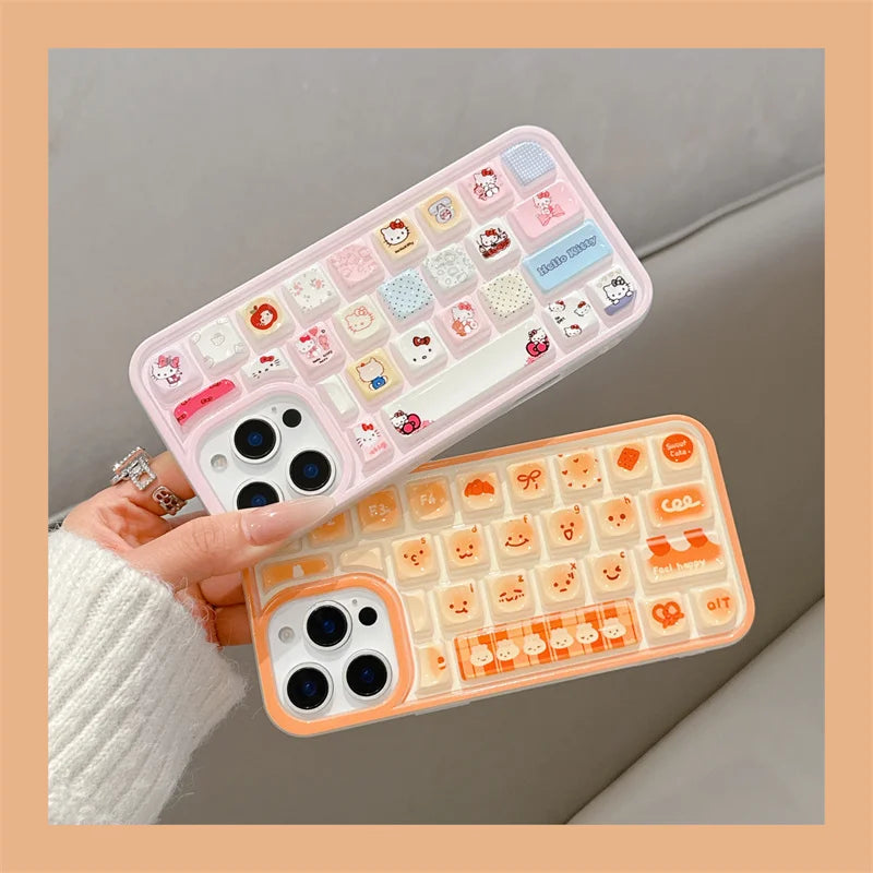 3D Cartoon Kitty Bread Phone Case with Holder & Lanyard
