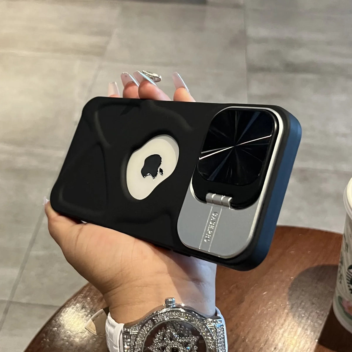 Magnetic Logo Hole Silicone Case with Lens Flip Stand