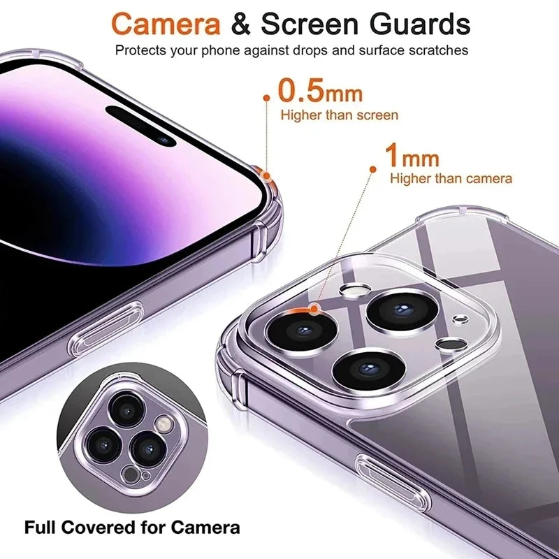 Clear Shockproof Silicone Case for iPhone 6–16 Series