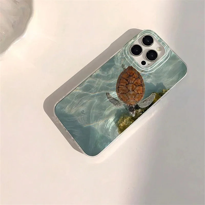 "Summer Turtle Pattern Chiffon Texture Case for iPhone