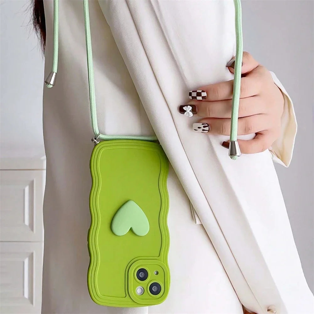 3D Love Heart Case with Lanyard Strap