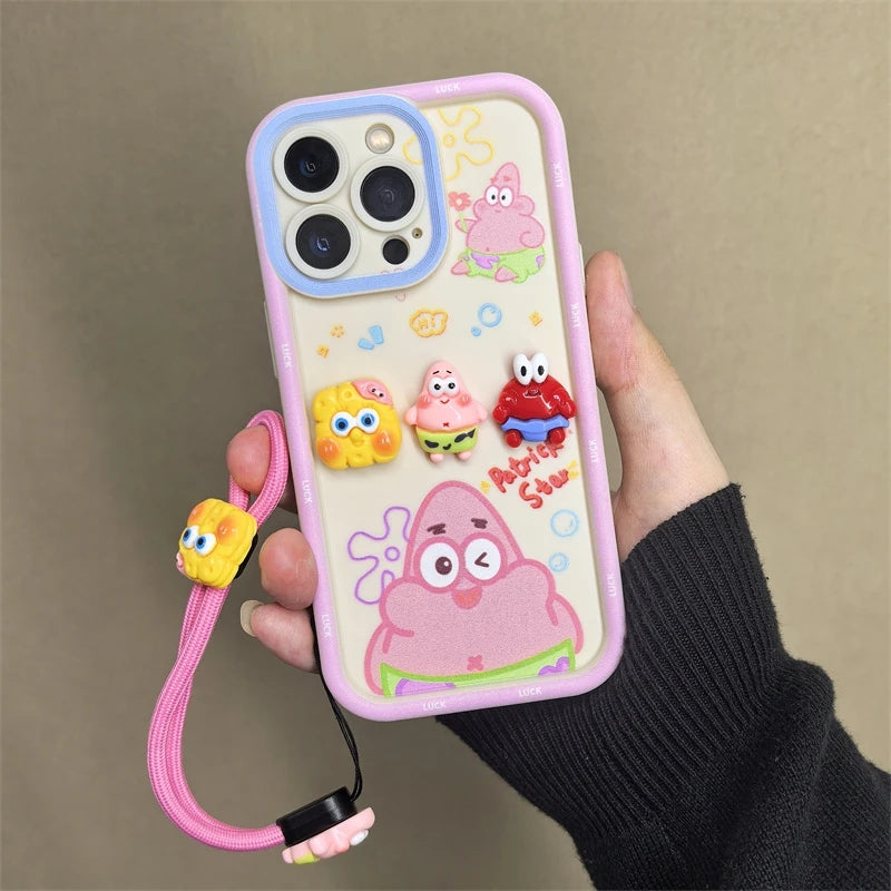 3D SpongeBob & Patrick Case with Strap for iPhone