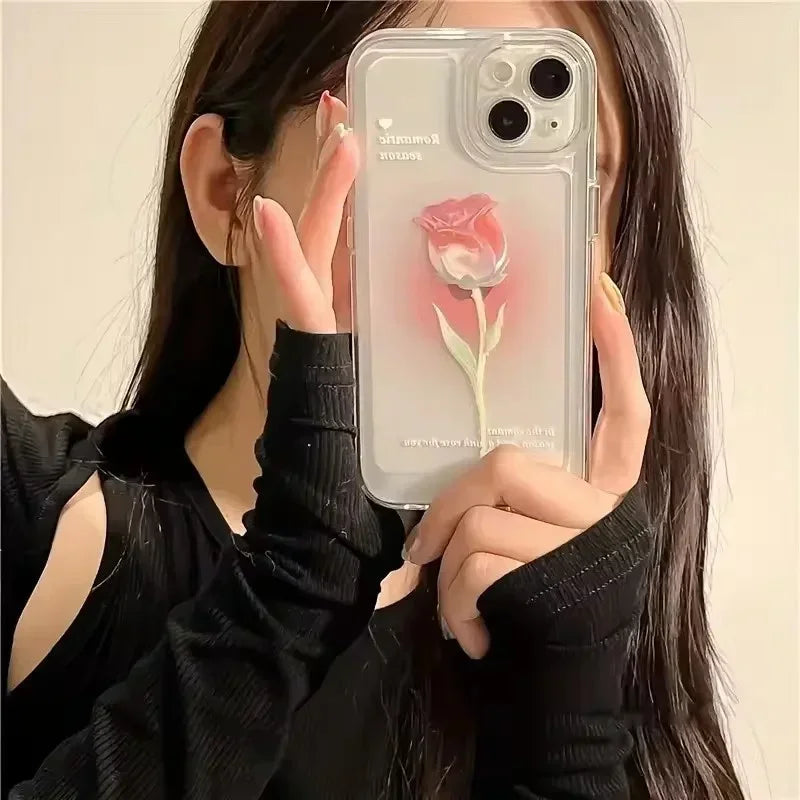 Elegant Tulip Shockproof Clear Silicone Case for iPhone