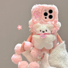 Pink Plush 3D Doll Case with Chain for iPhone