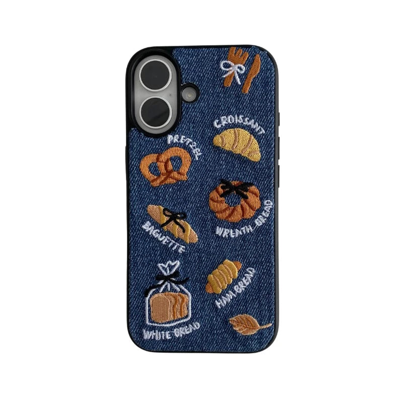 Embroidered Bread Toast Denim Phone Case