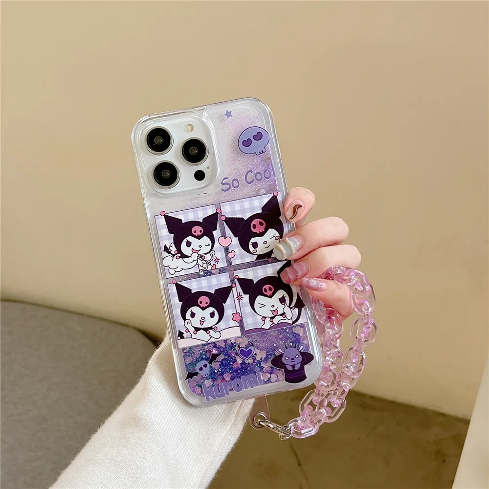 Kuromi Cinnamoroll Glitter Quicksand Phone Case