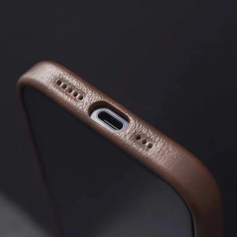 Retro Crazy Horse Leather MagSafe Phone Case for iPhone