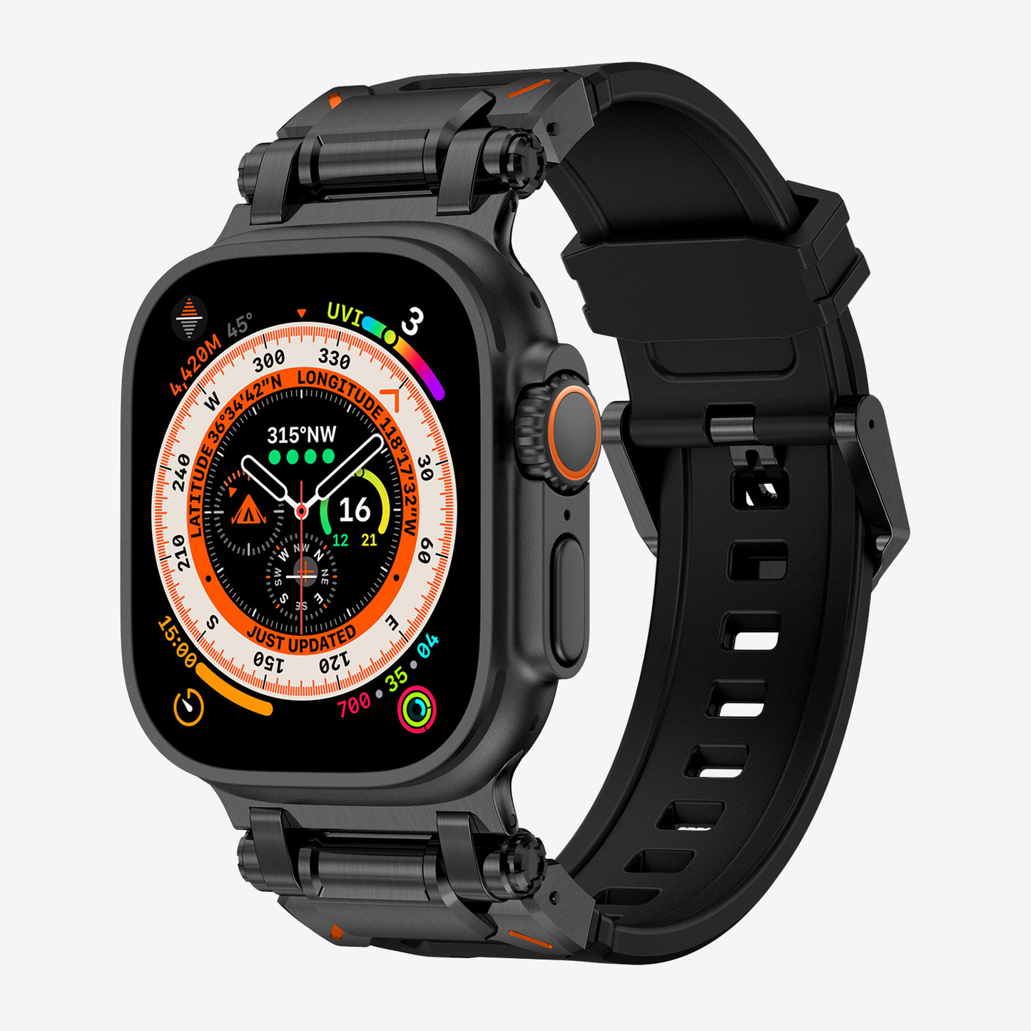 Titanium-Style Rugged Silicone Band for Apple Watch
