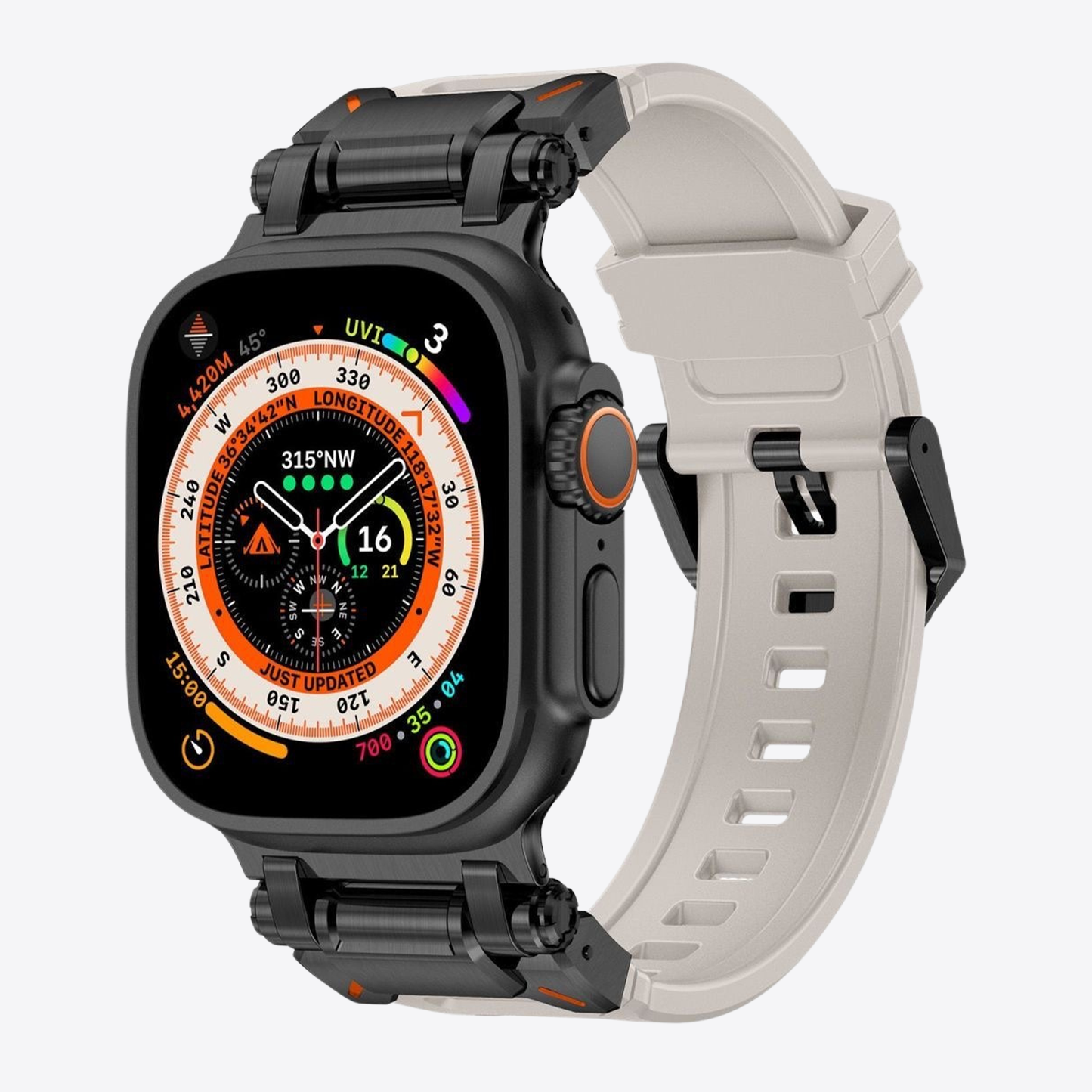 Titanium-Style Rugged Silicone Band for Apple Watch