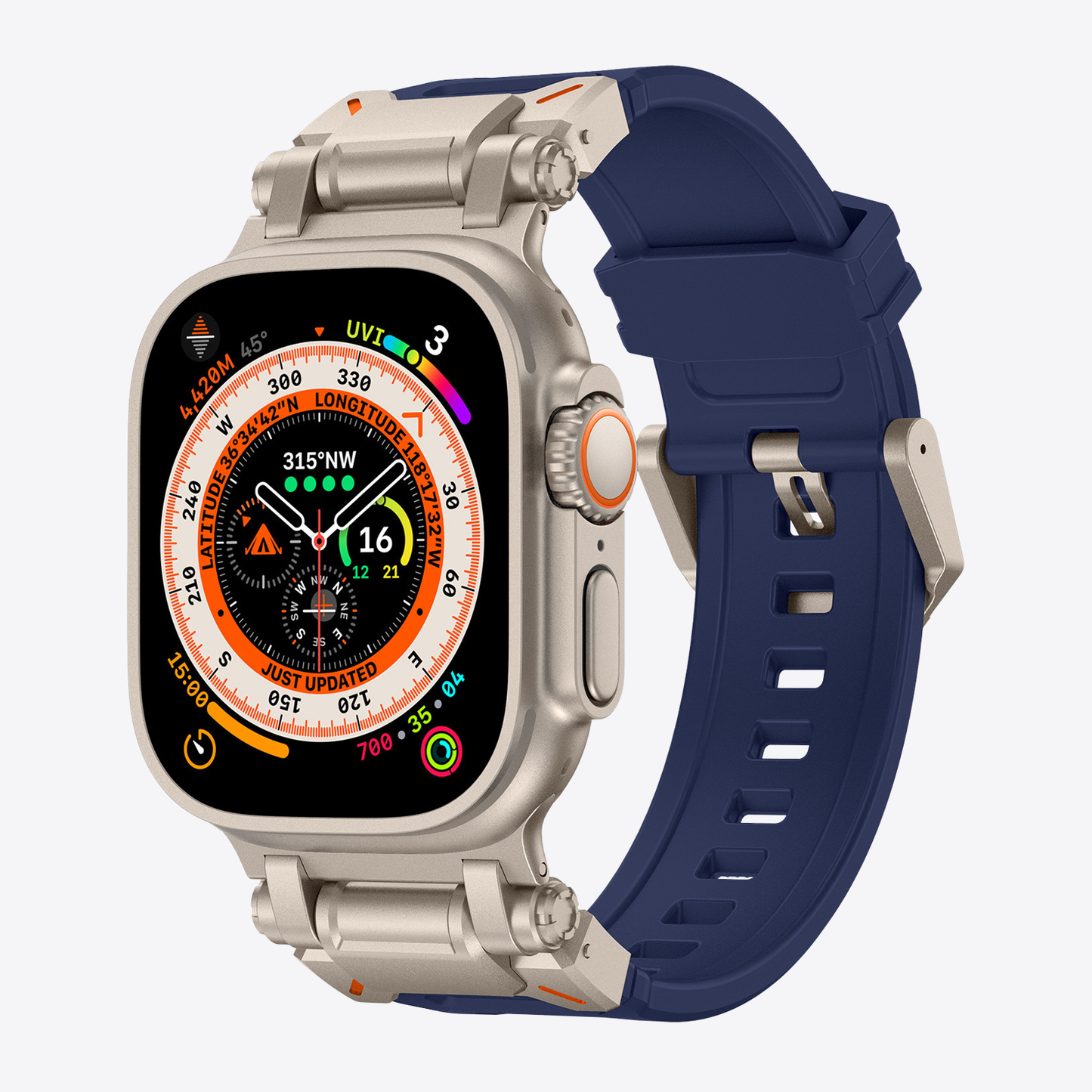 Titanium-Style Rugged Silicone Band for Apple Watch
