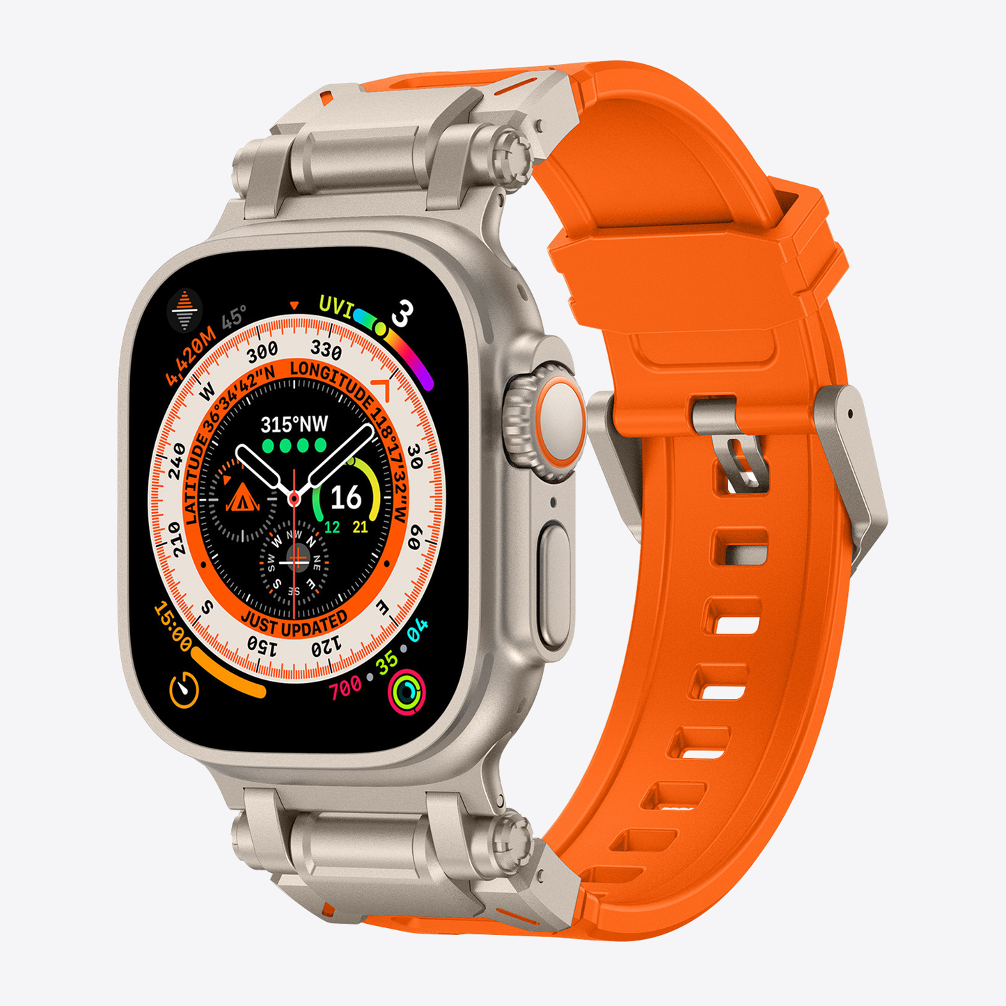 Titanium-Style Rugged Silicone Band for Apple Watch